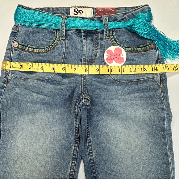 Girls Bermuda Denim Jean Shorts Size 12 Adjust Waist Belted Medium Wash Boho NWT - Picture 6 of 10